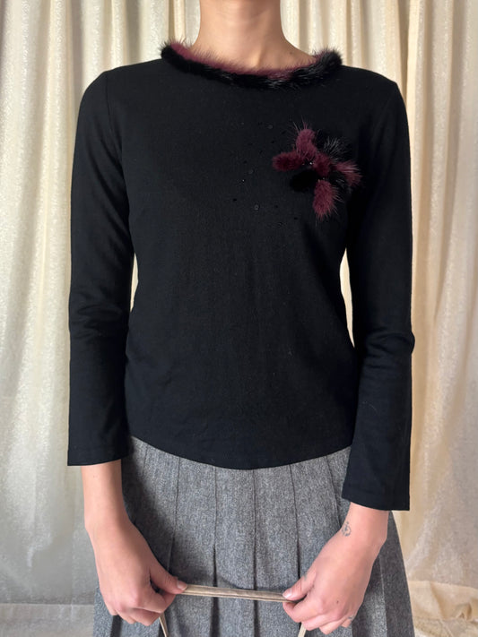 Vintage faux fur applique sweater