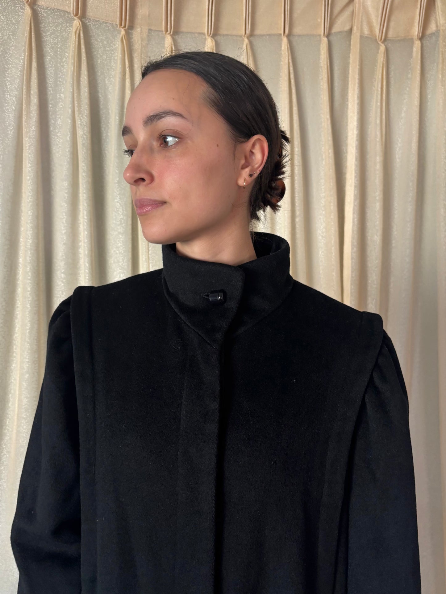 Black wool funnel neck coat