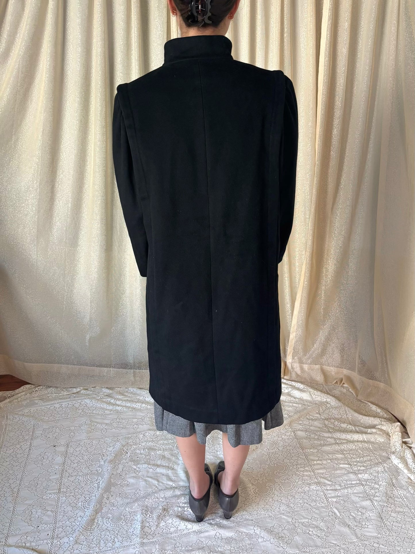 Black wool funnel neck coat