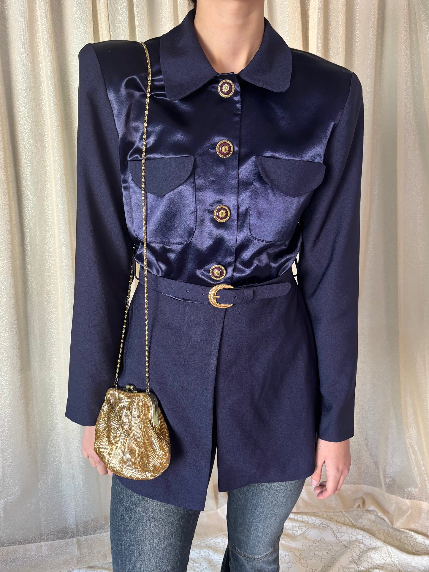 Cachè belted satin blazer