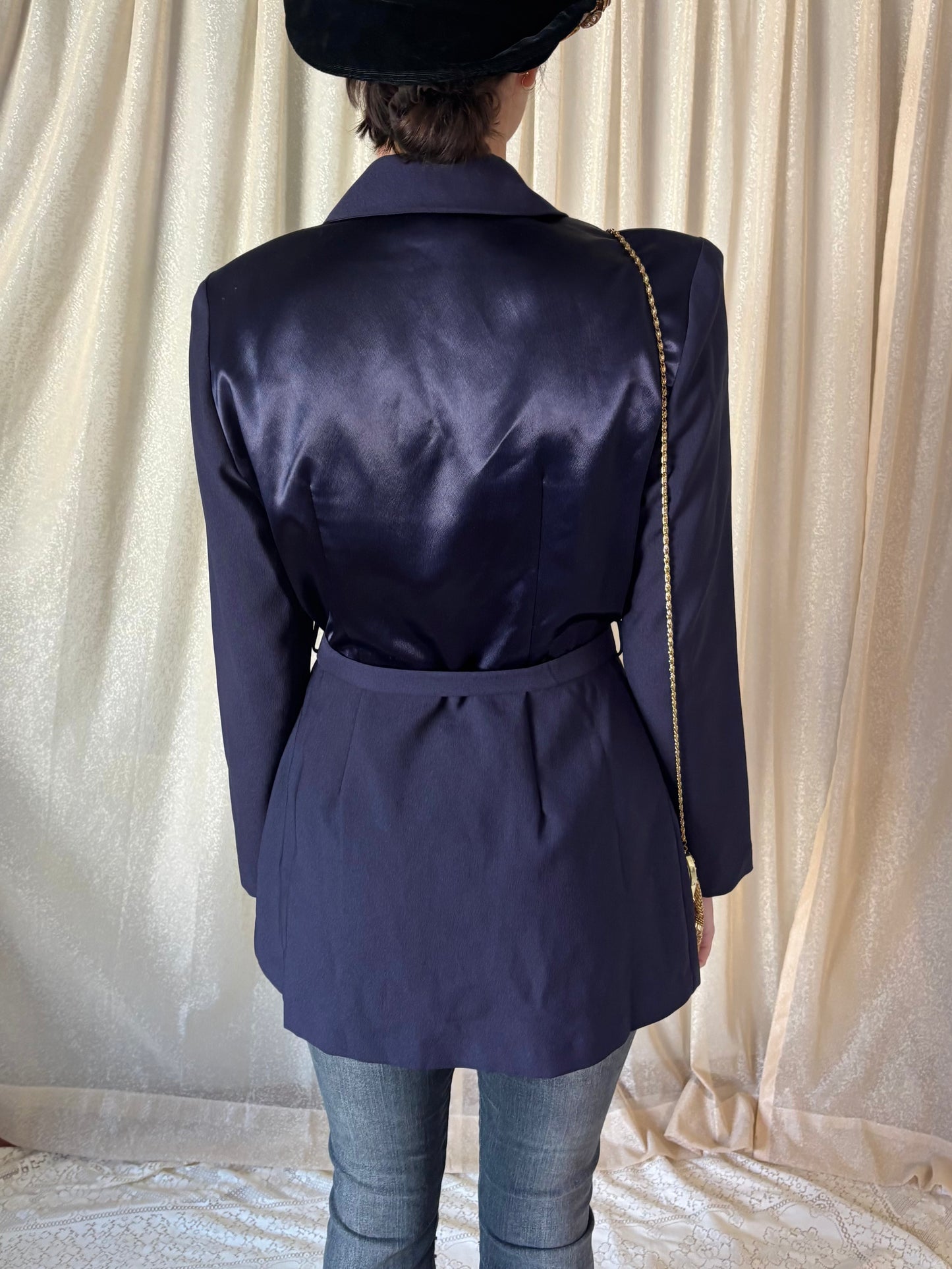 Cachè belted satin blazer