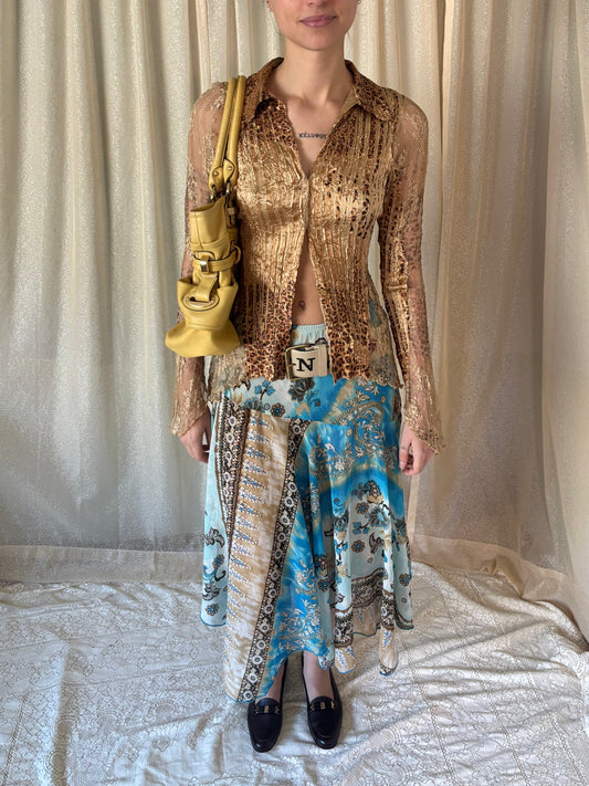 Caché lacey leopard print blouse