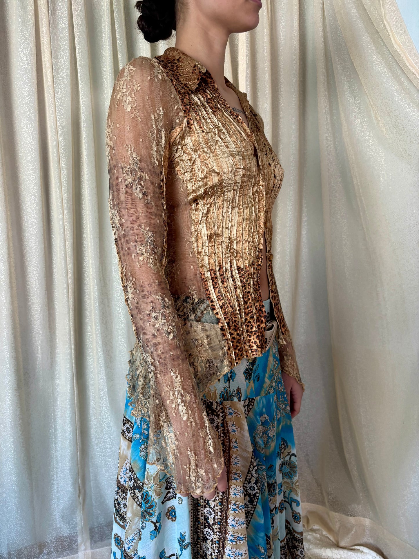 Caché lacey leopard print blouse