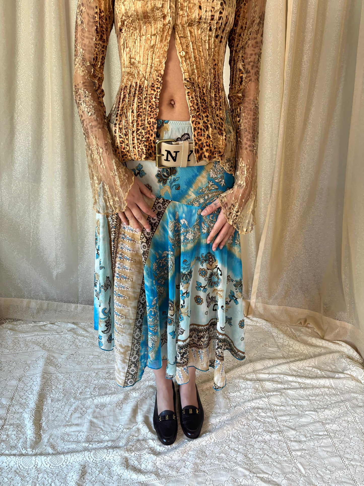 Caché lacey leopard print blouse