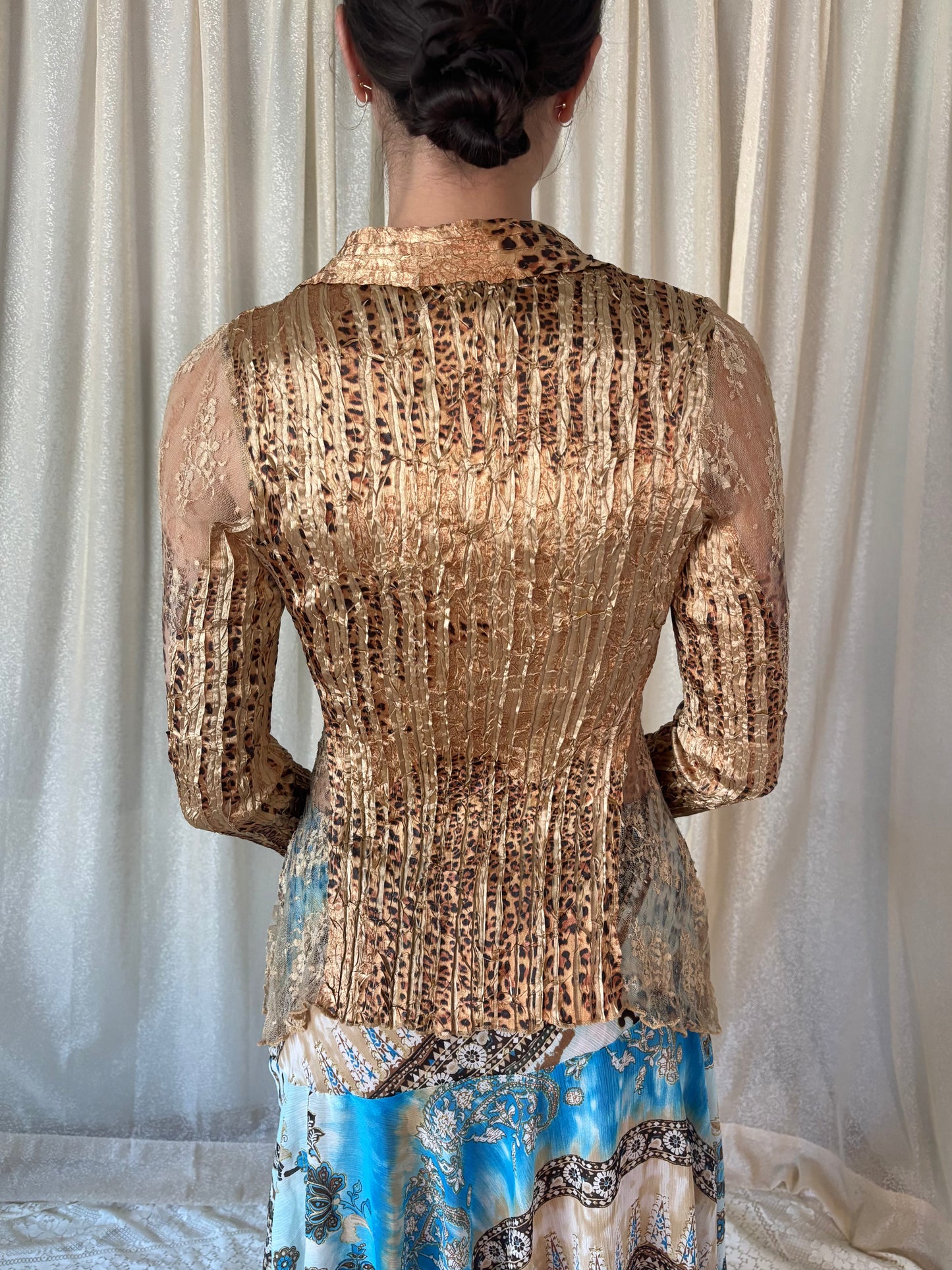 Caché lacey leopard print blouse