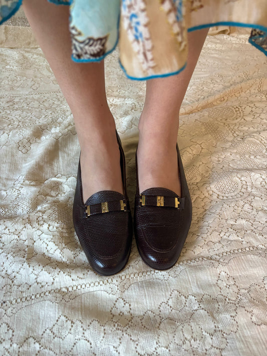Vintage Ferragamo lizard embossed loafers