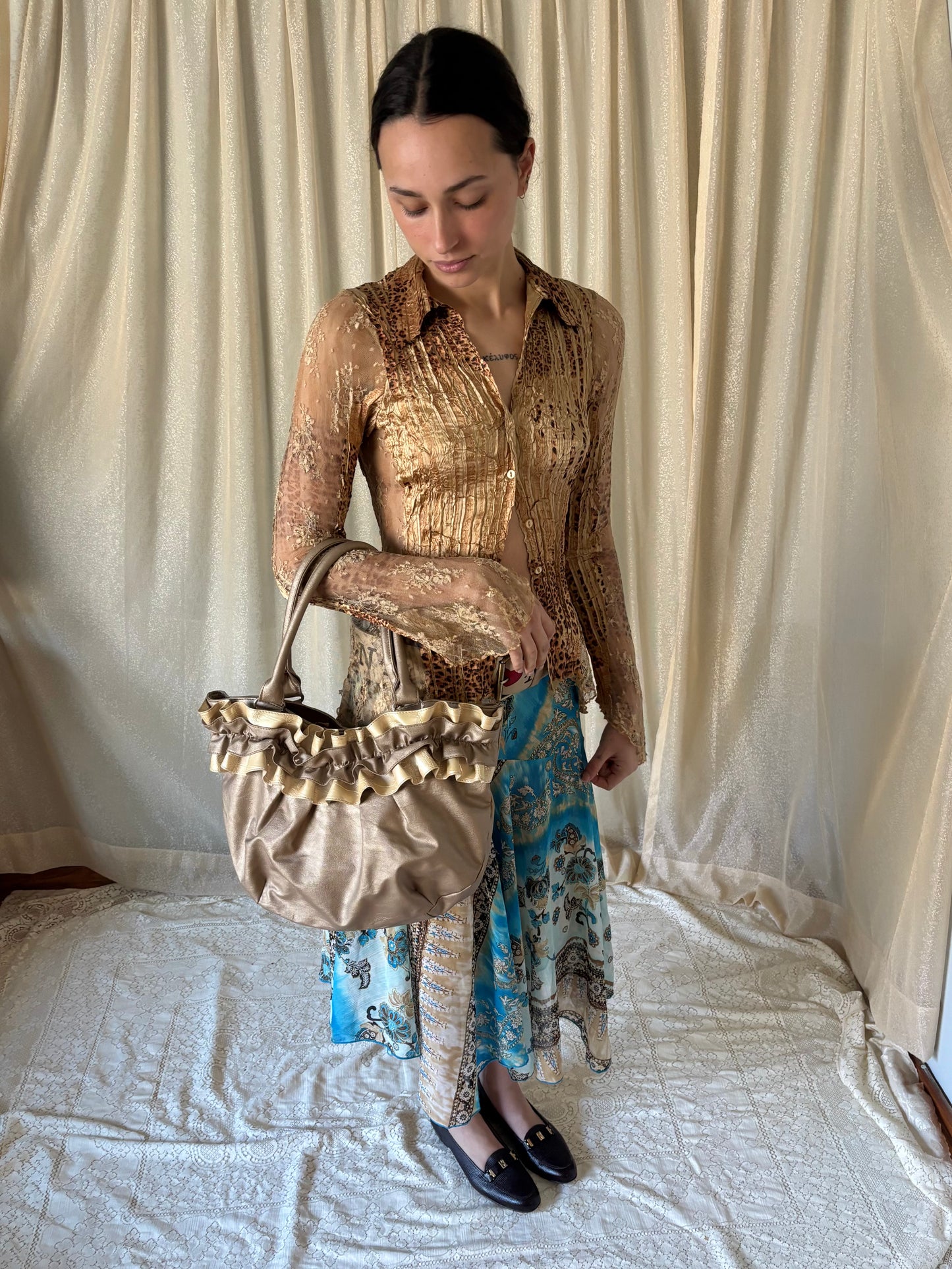 Gold ruffle shoulder bag