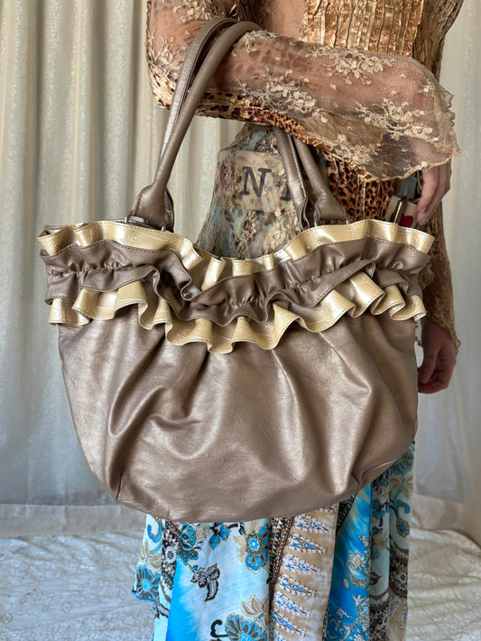 Gold ruffle shoulder bag