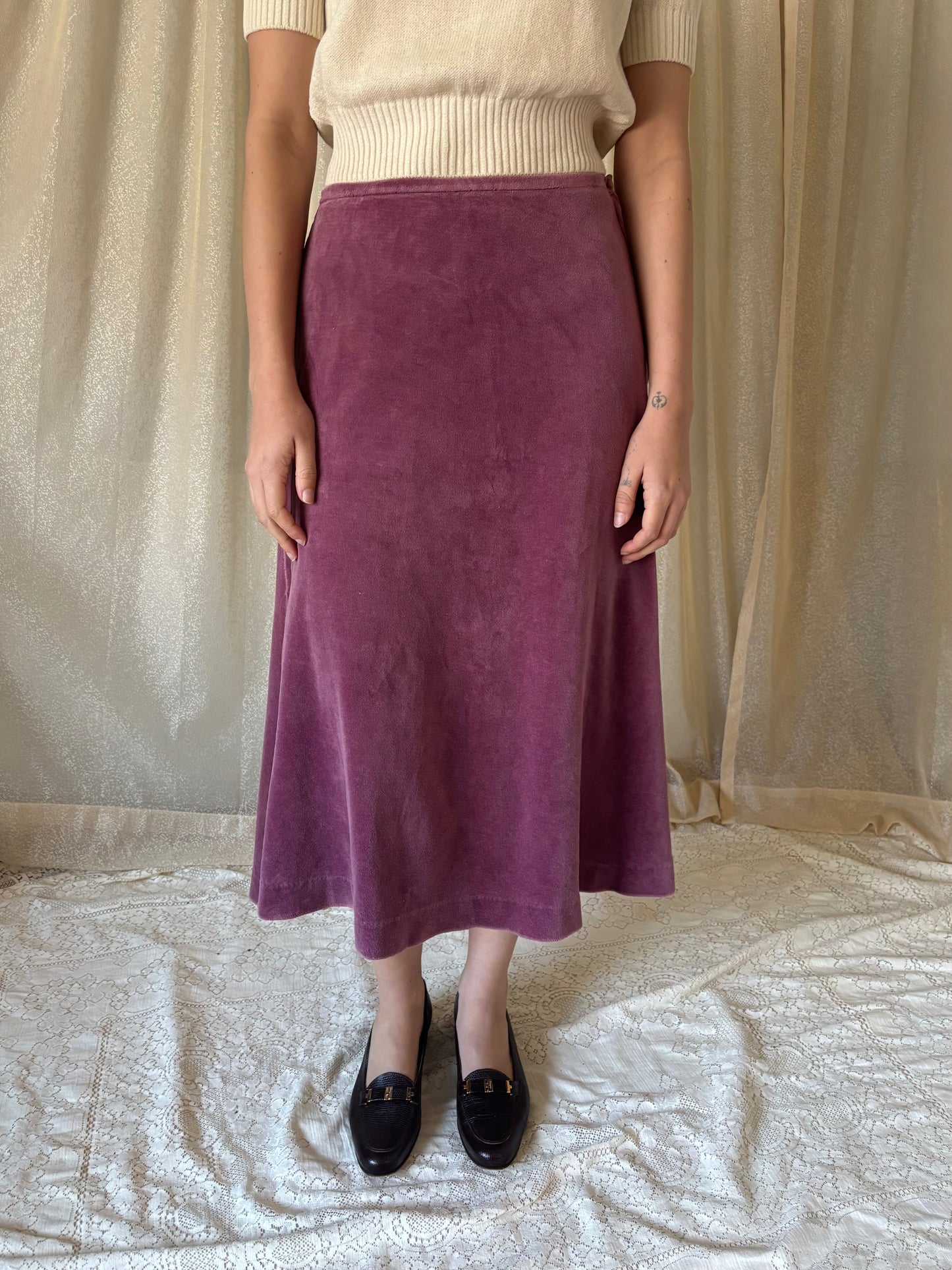 70s Betsey Johnson Alley Cat velvet midi skirt
