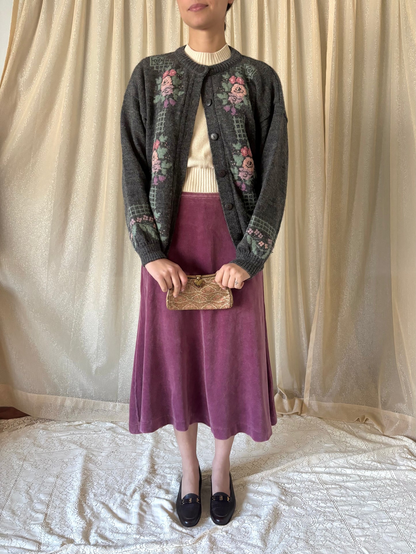 80s wool embroidered cardigan