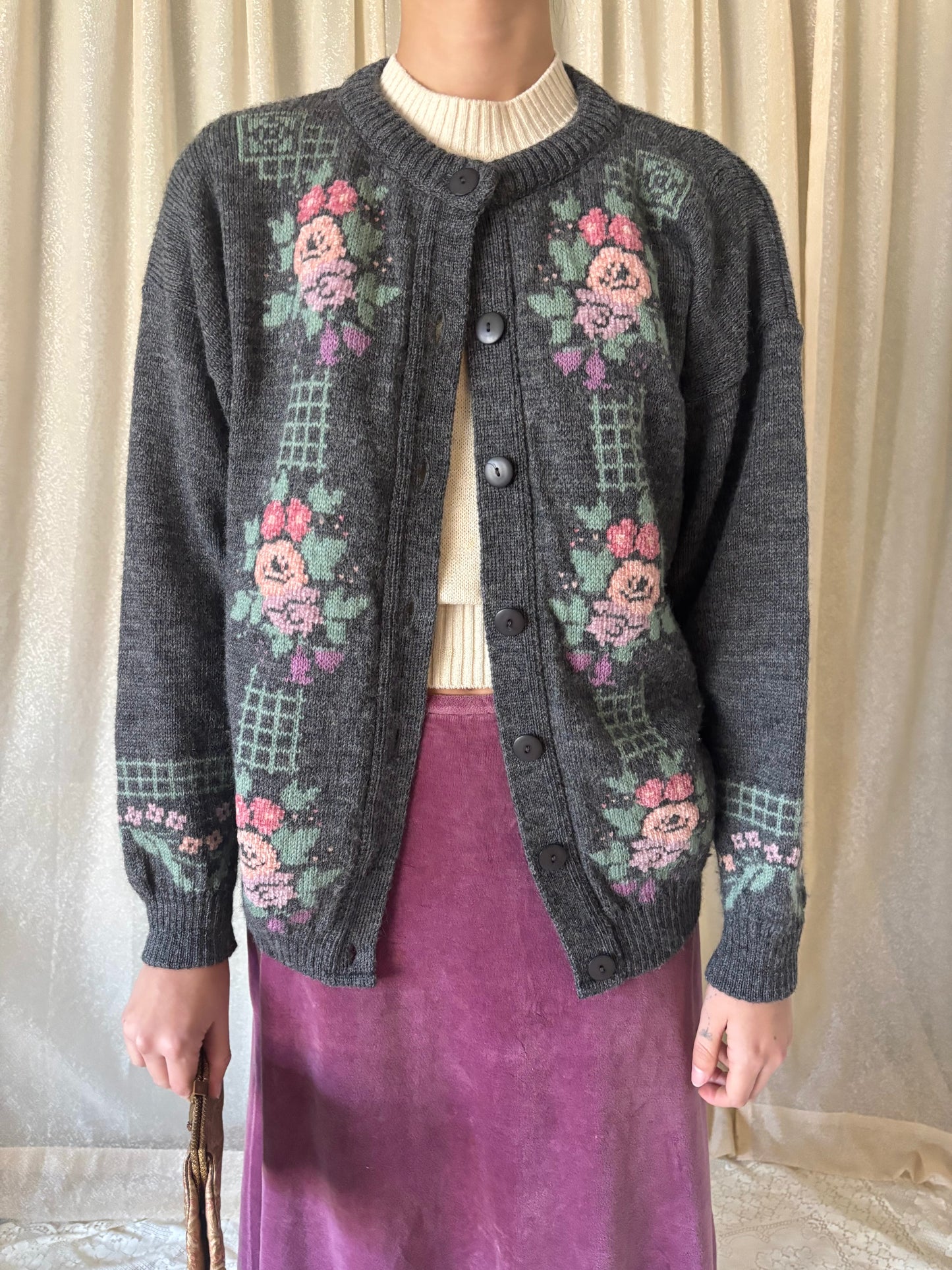 80s wool embroidered cardigan