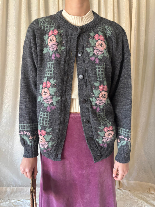 80s wool embroidered cardigan