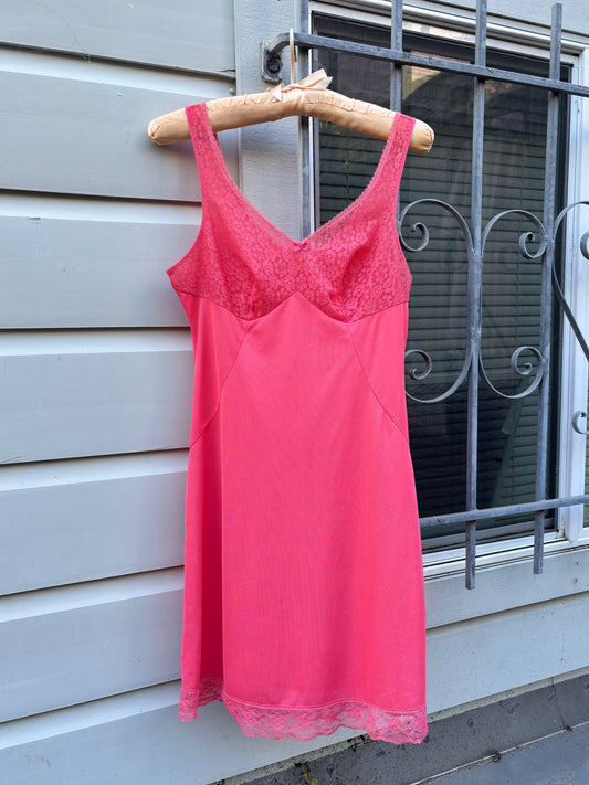 60s coral lace mini slip dress