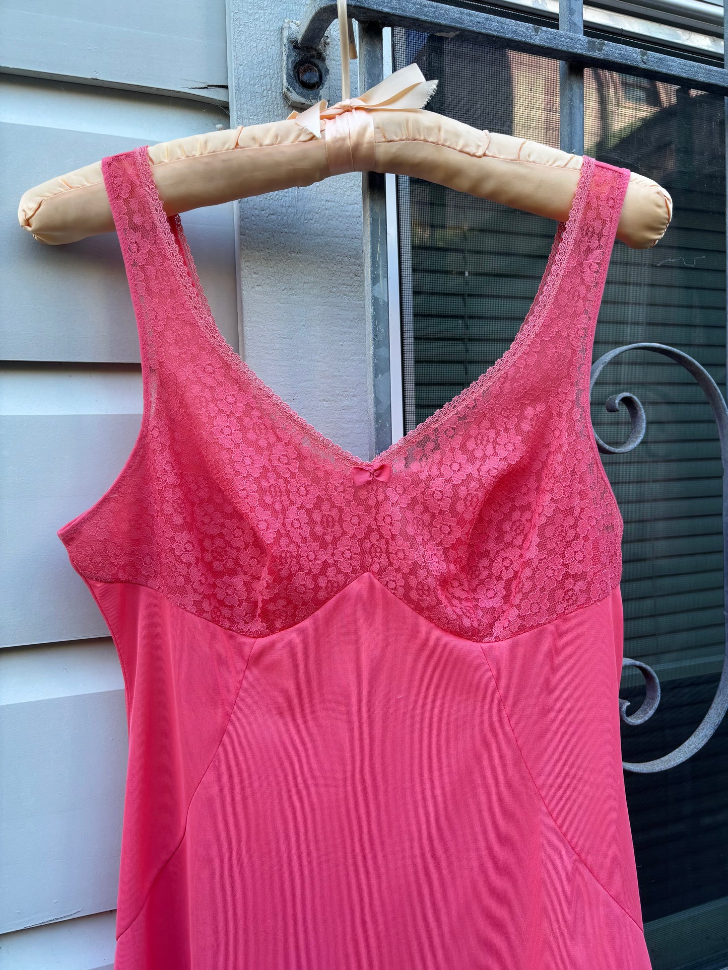 60s coral lace mini slip dress