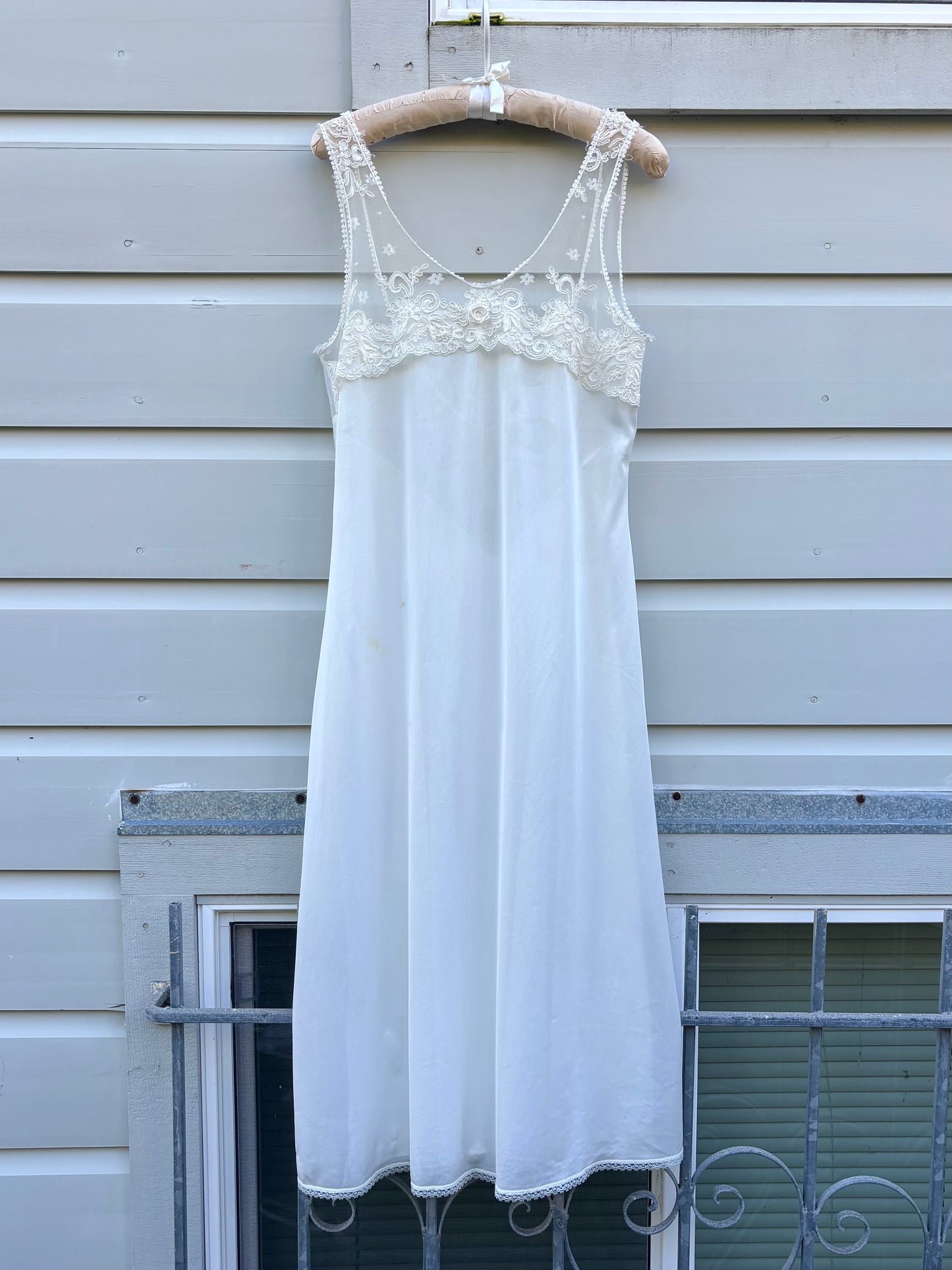 White embroidered lace slip dress