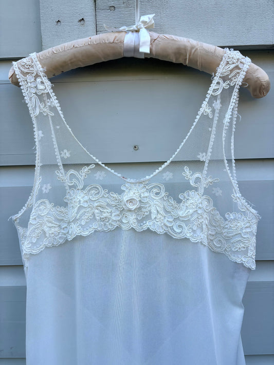 White embroidered lace slip dress