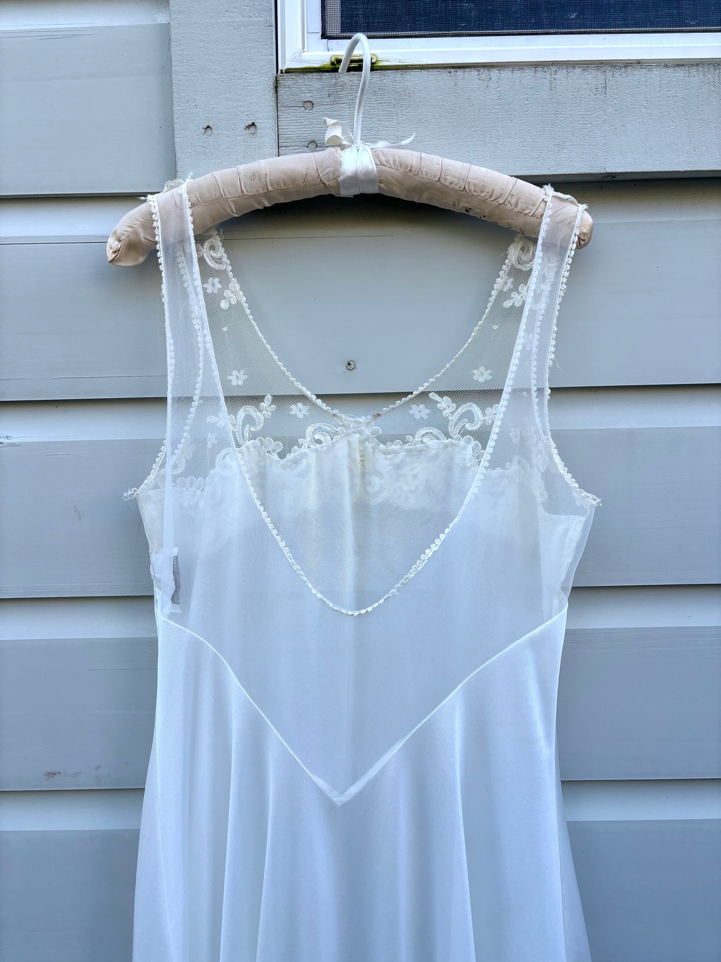 White embroidered lace slip dress
