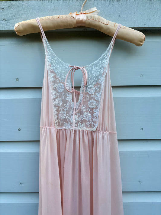 Vintage pink embroidered lace nightgown