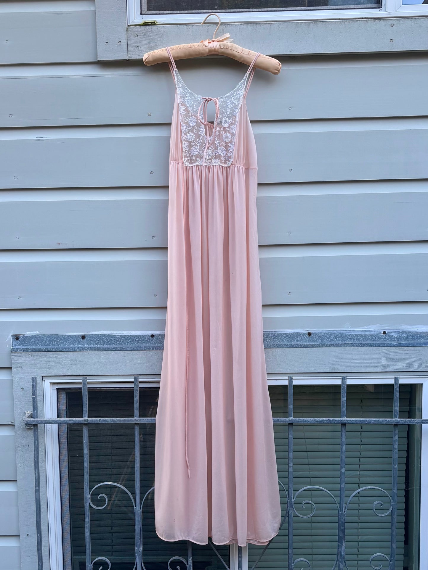 Vintage pink embroidered lace nightgown