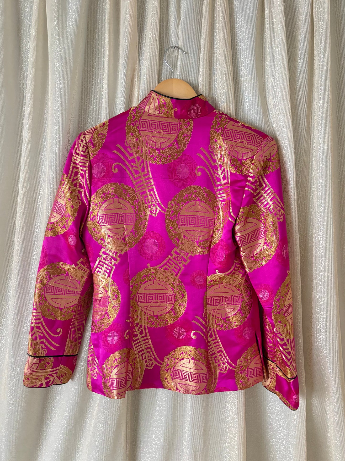 90s hot pink Chinese brocade fleece jacket
