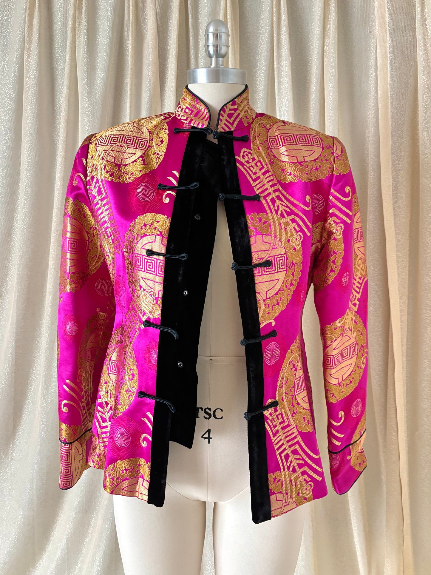 90s hot pink Chinese brocade fleece jacket