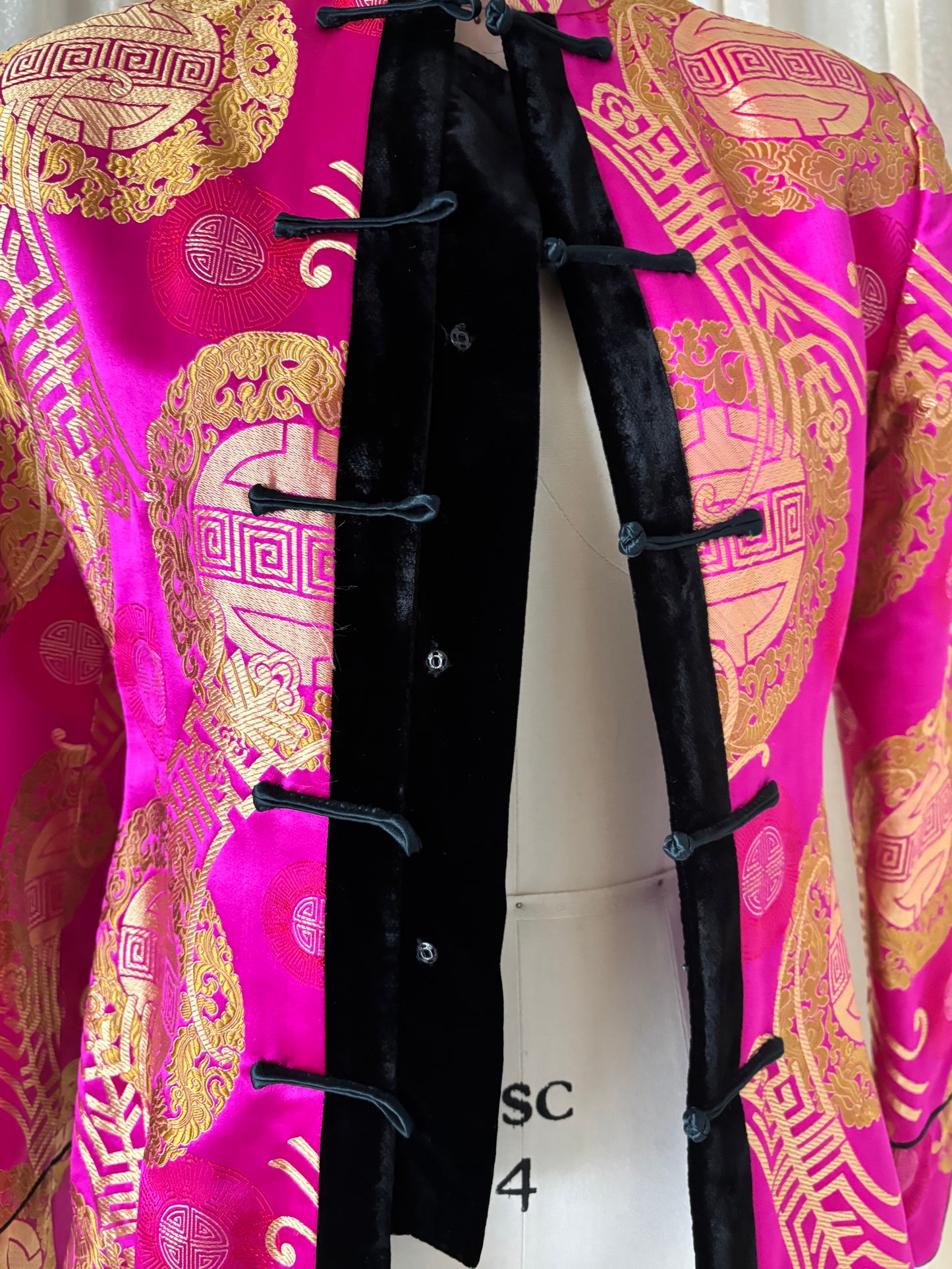 90s hot pink Chinese brocade fleece jacket
