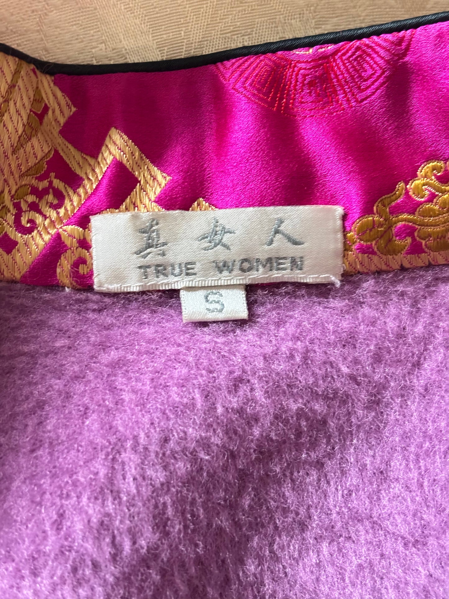 90s hot pink Chinese brocade fleece jacket