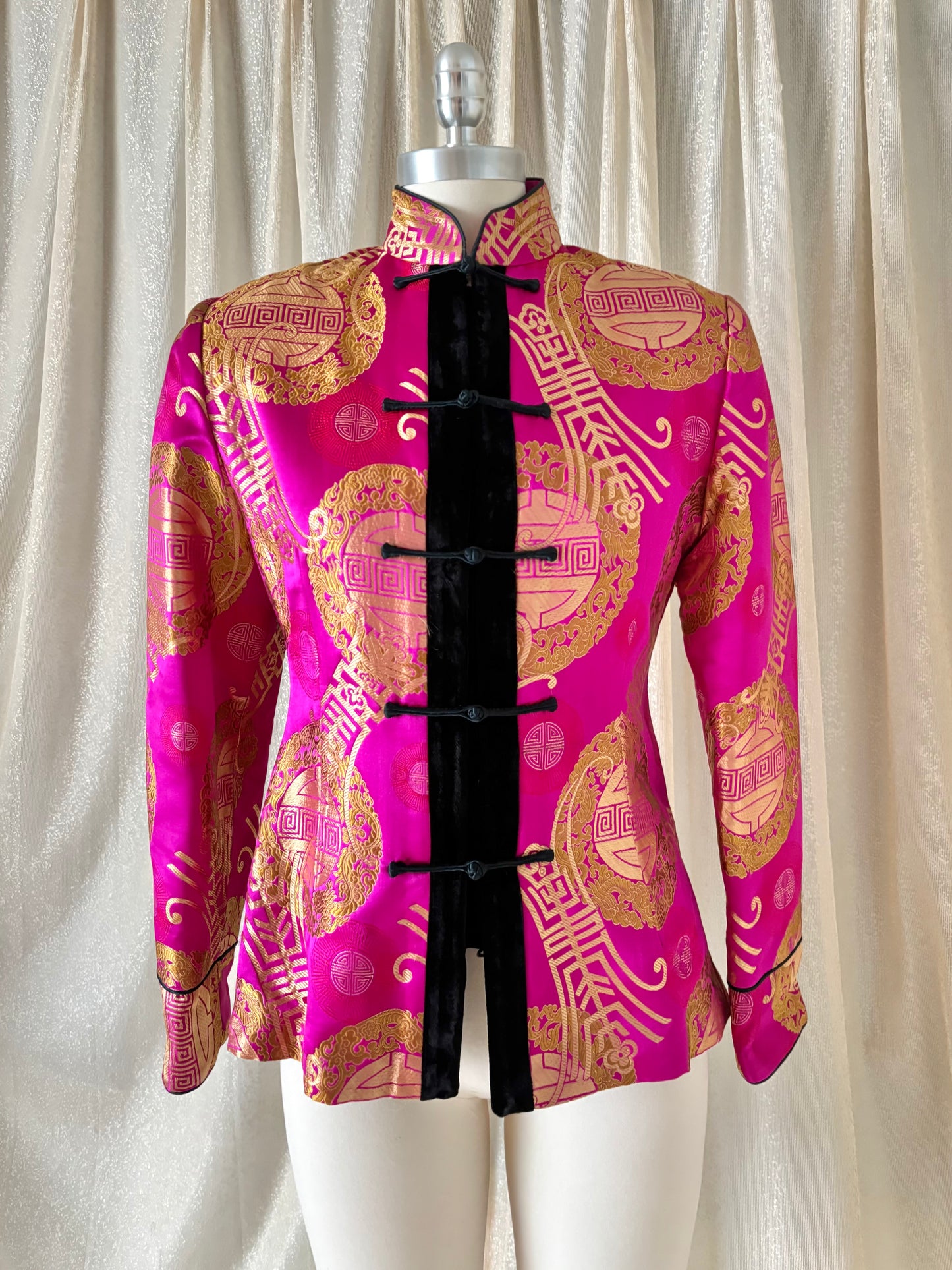 90s hot pink Chinese brocade fleece jacket