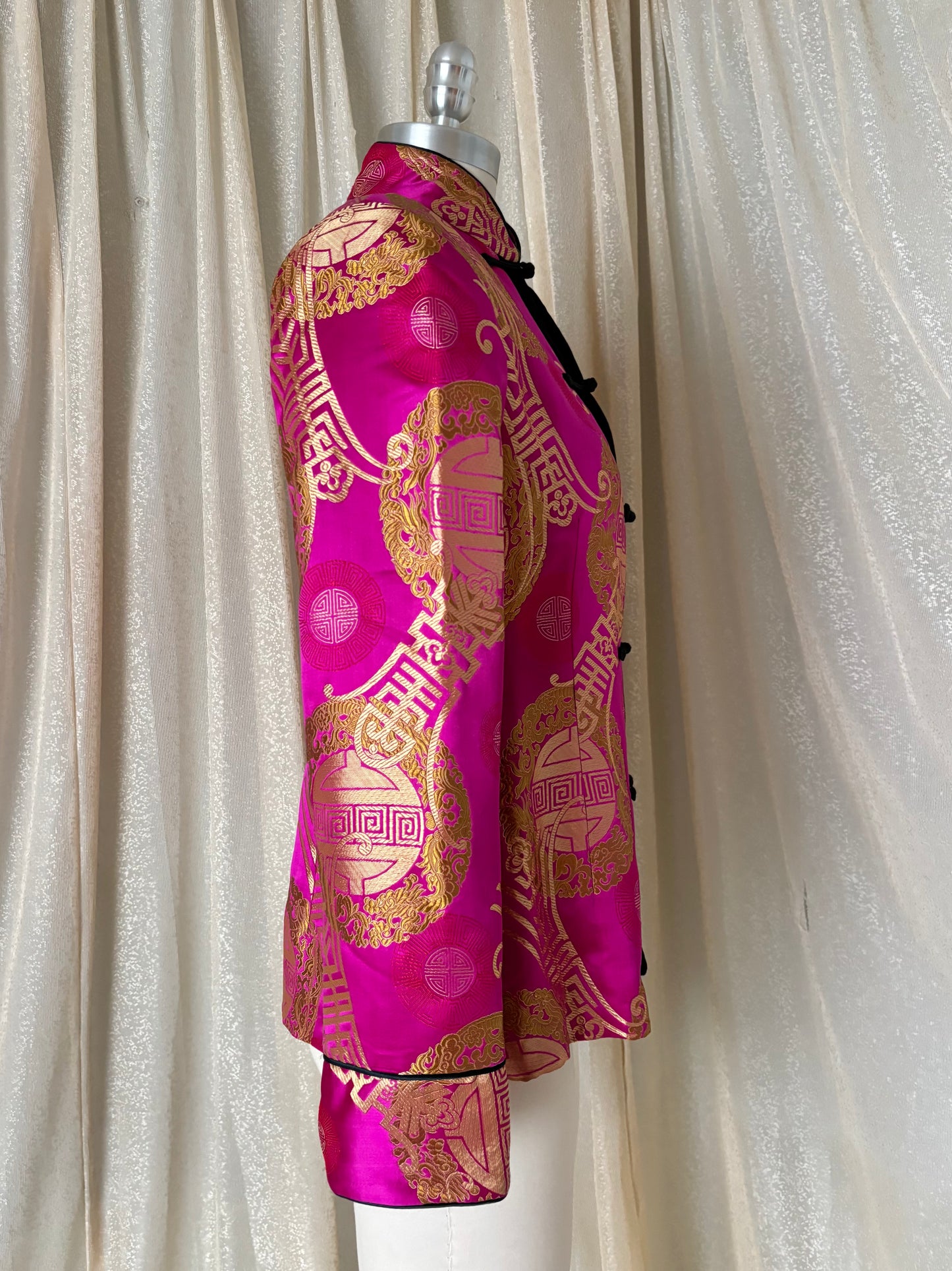 90s hot pink Chinese brocade fleece jacket