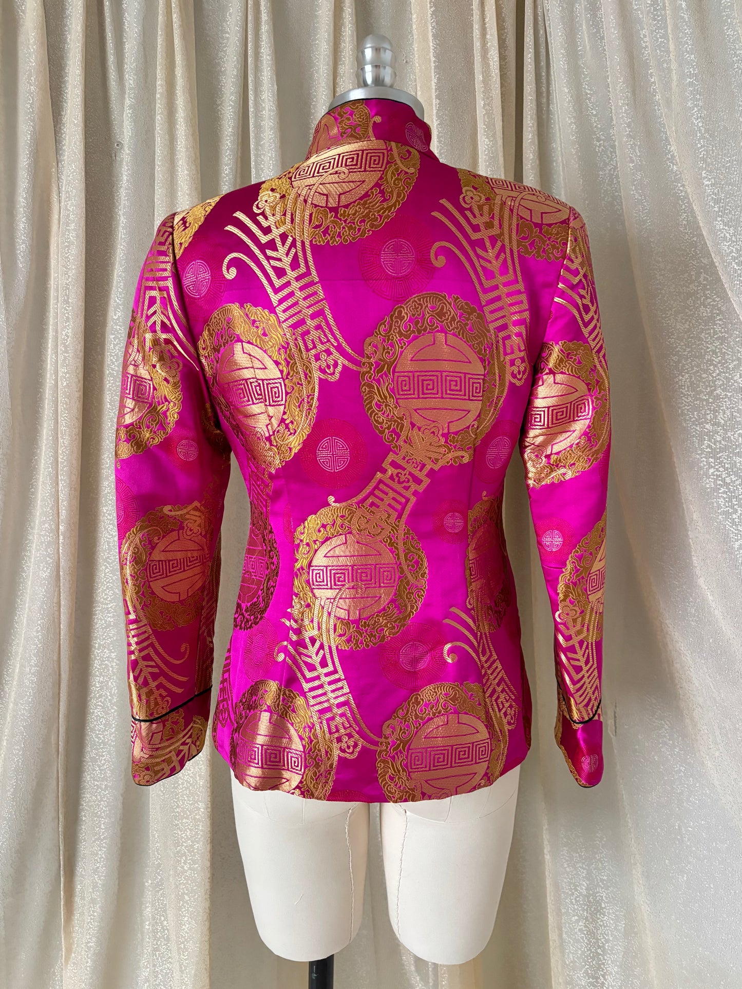 90s hot pink Chinese brocade fleece jacket
