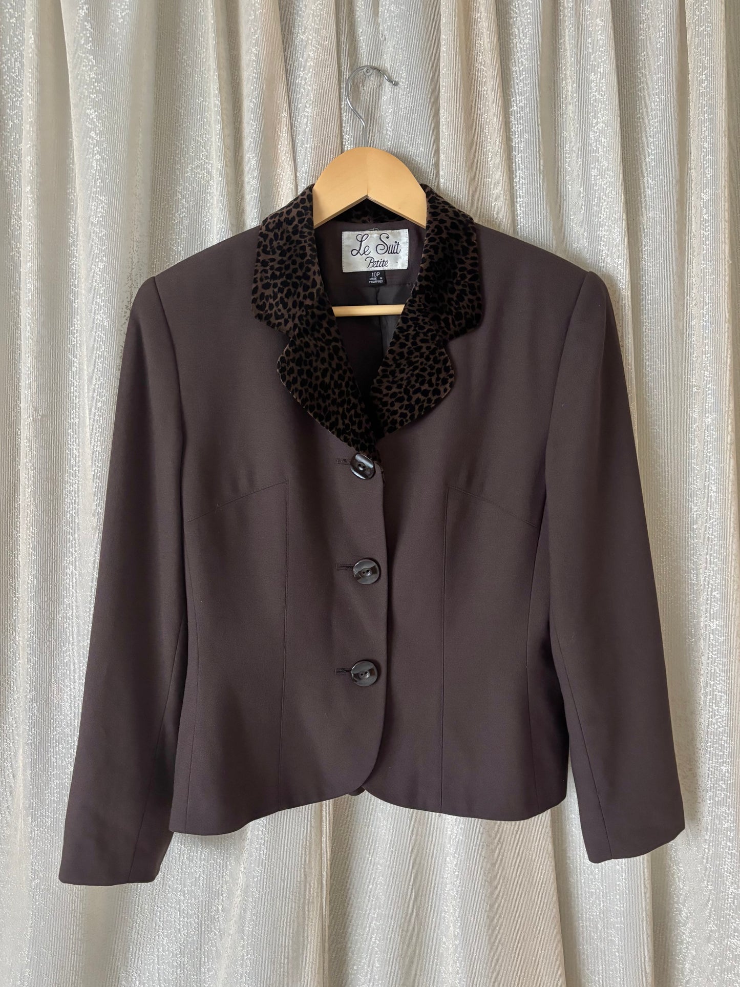 90s velvet leopard collar blazer