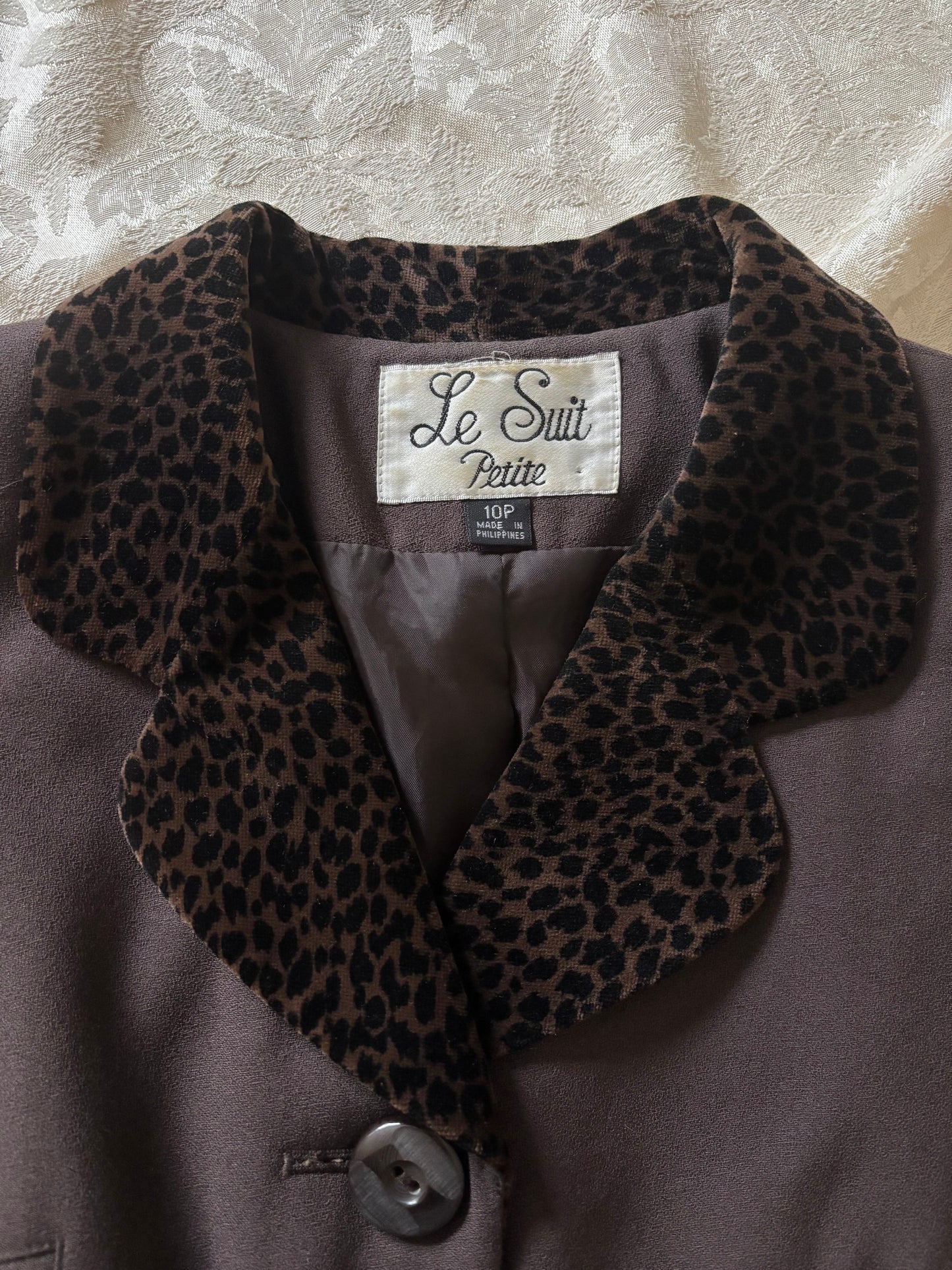 90s velvet leopard collar blazer