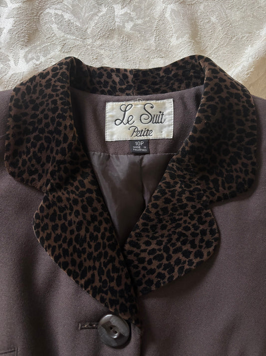 90s velvet leopard collar blazer
