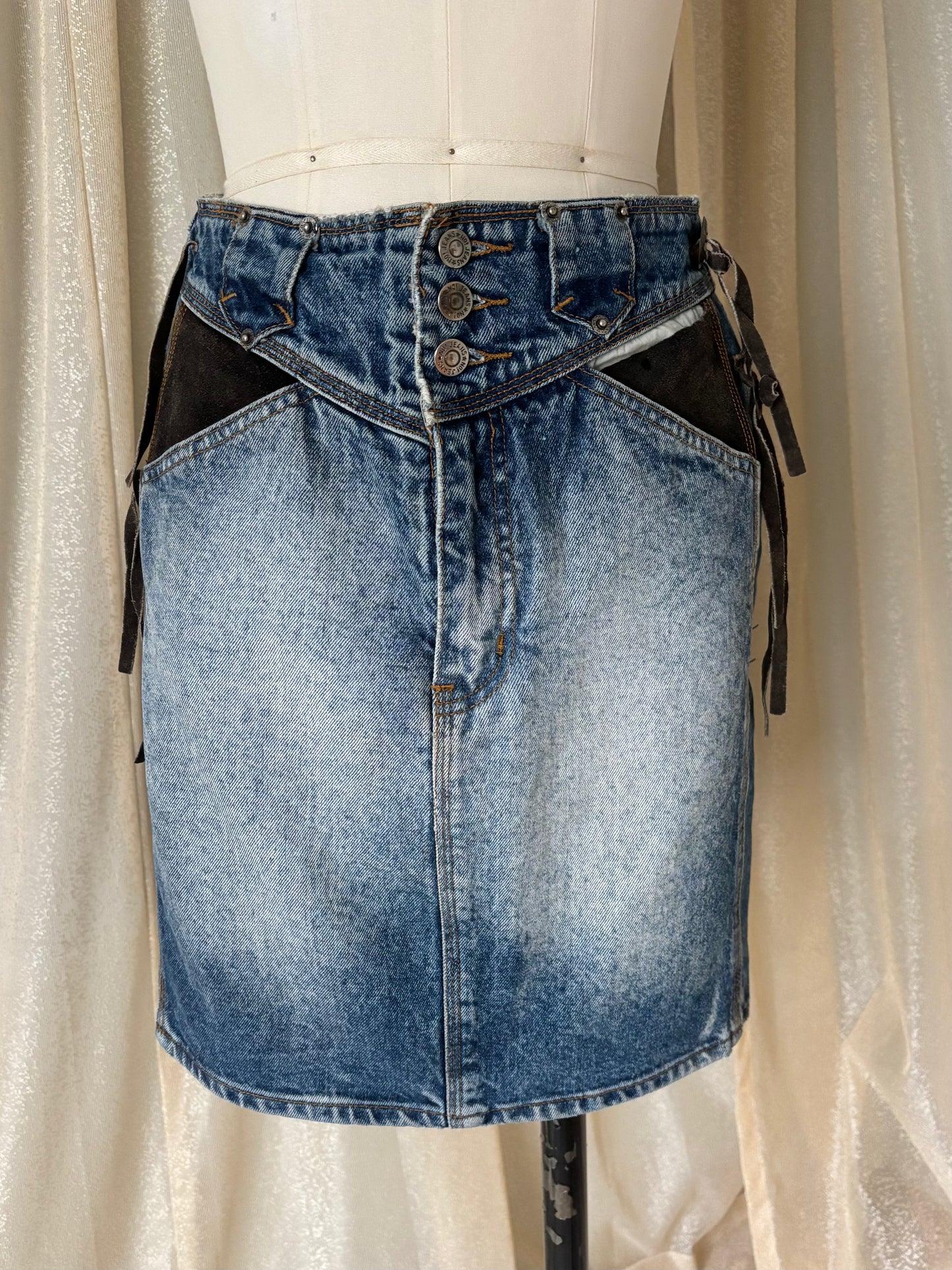 80s/90s No! Jeans novelty acid-wash denim mini skirt