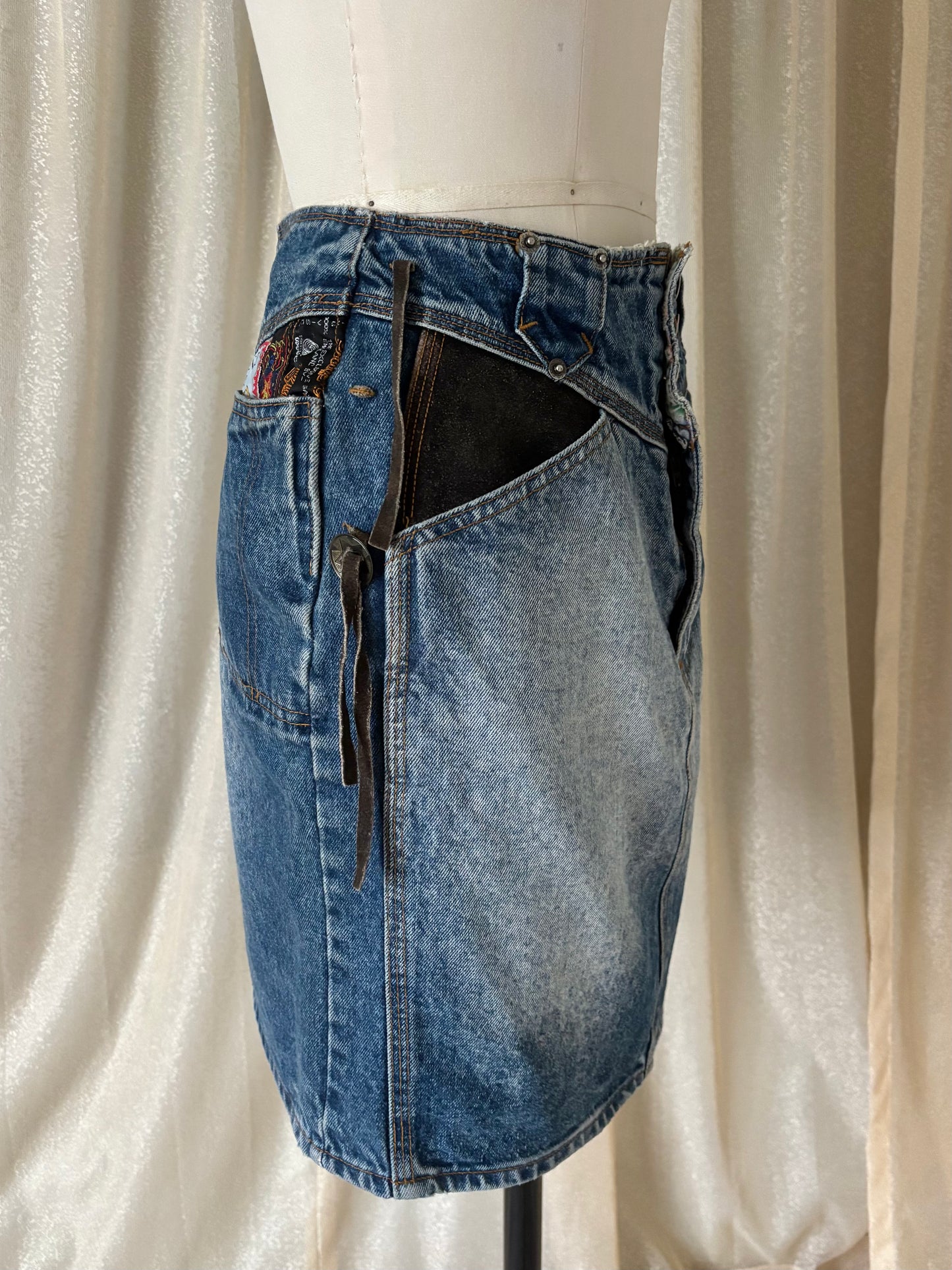 80s/90s No! Jeans novelty acid-wash denim mini skirt