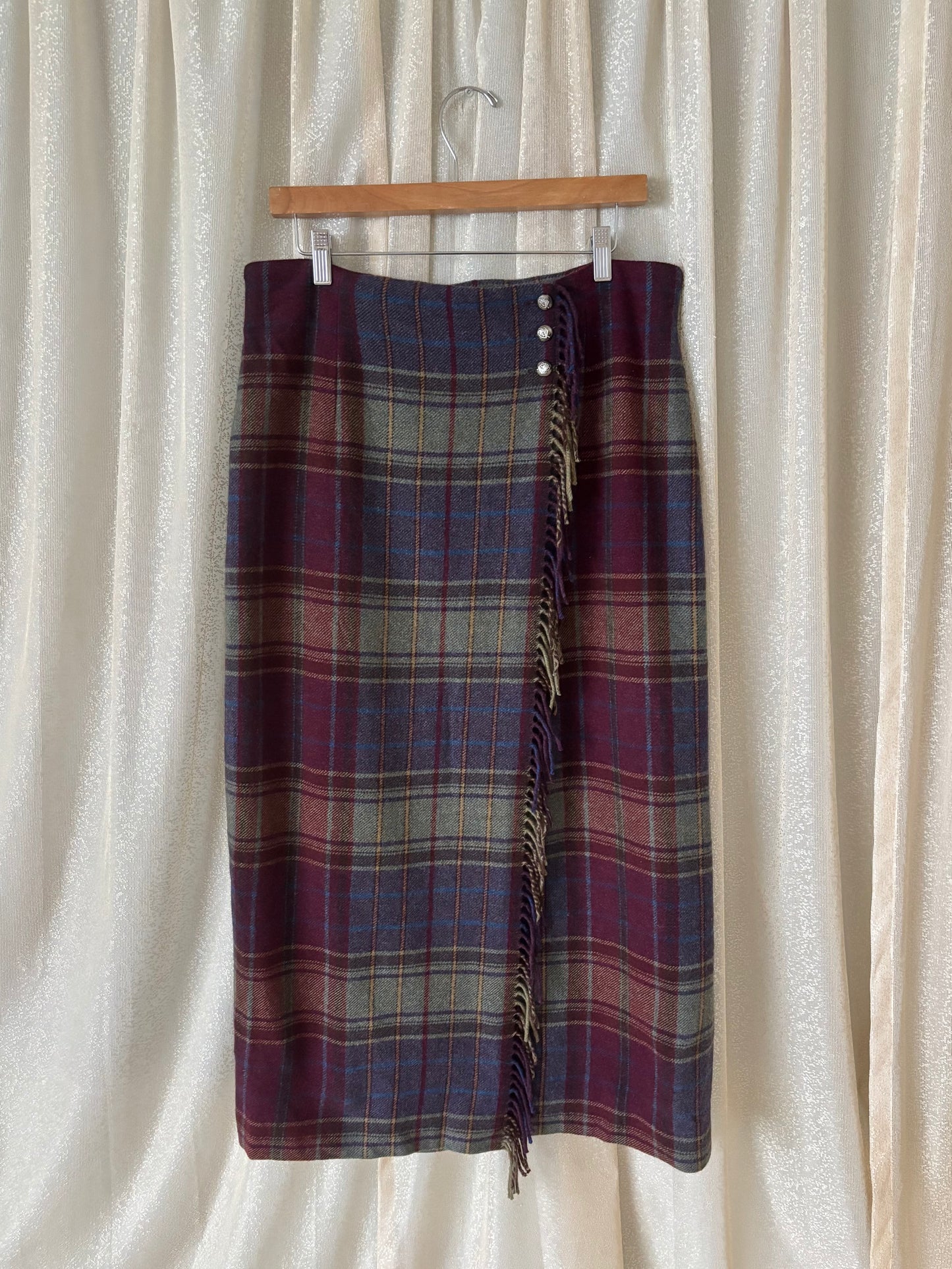 90s lambswool fringe blanket wrap skirt