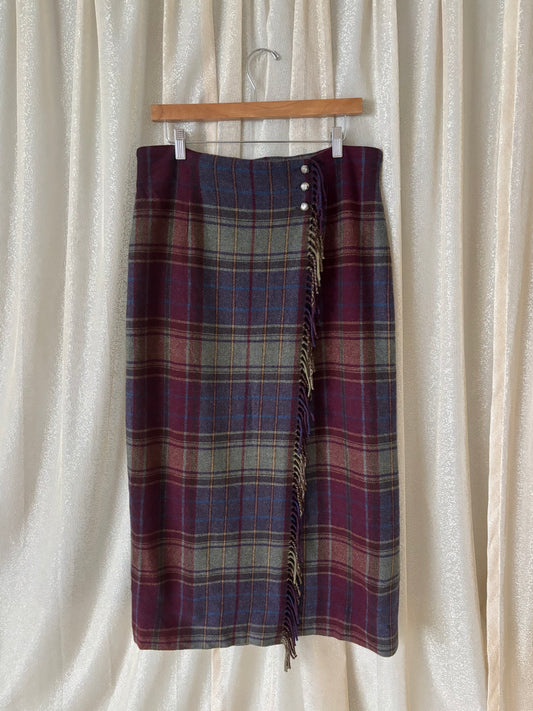90s lambswool fringe blanket wrap skirt