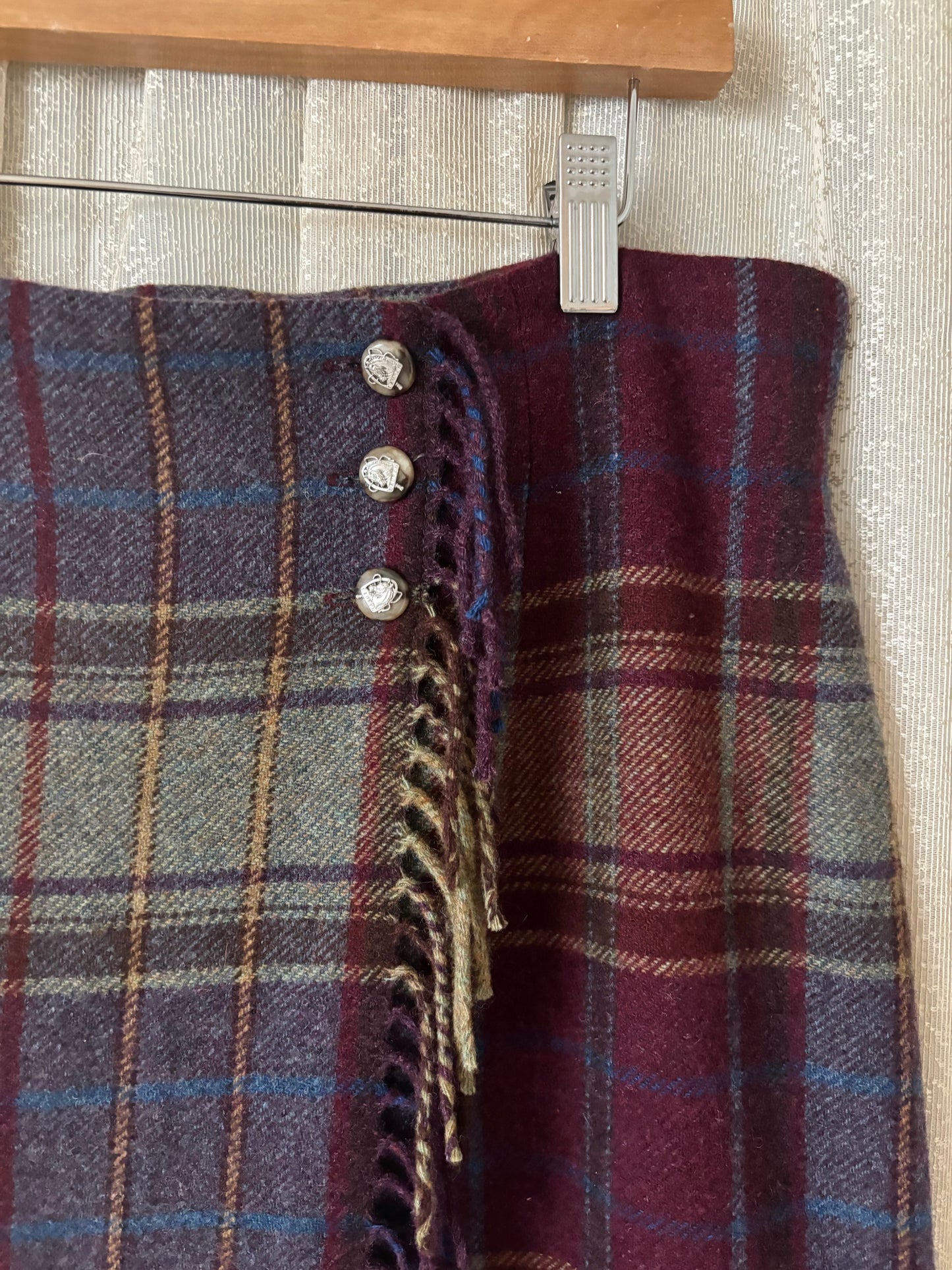 90s lambswool fringe blanket wrap skirt