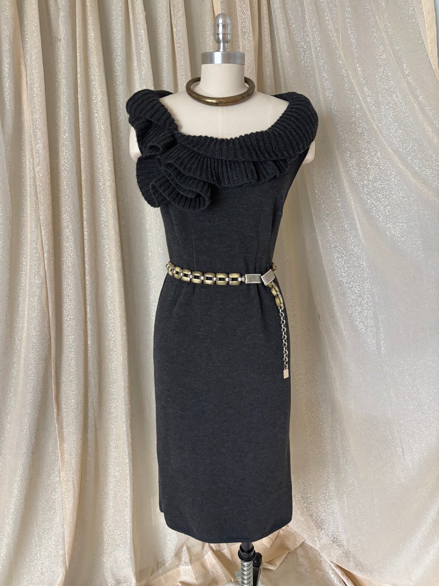 Valentino wool knit ruffle collar dress