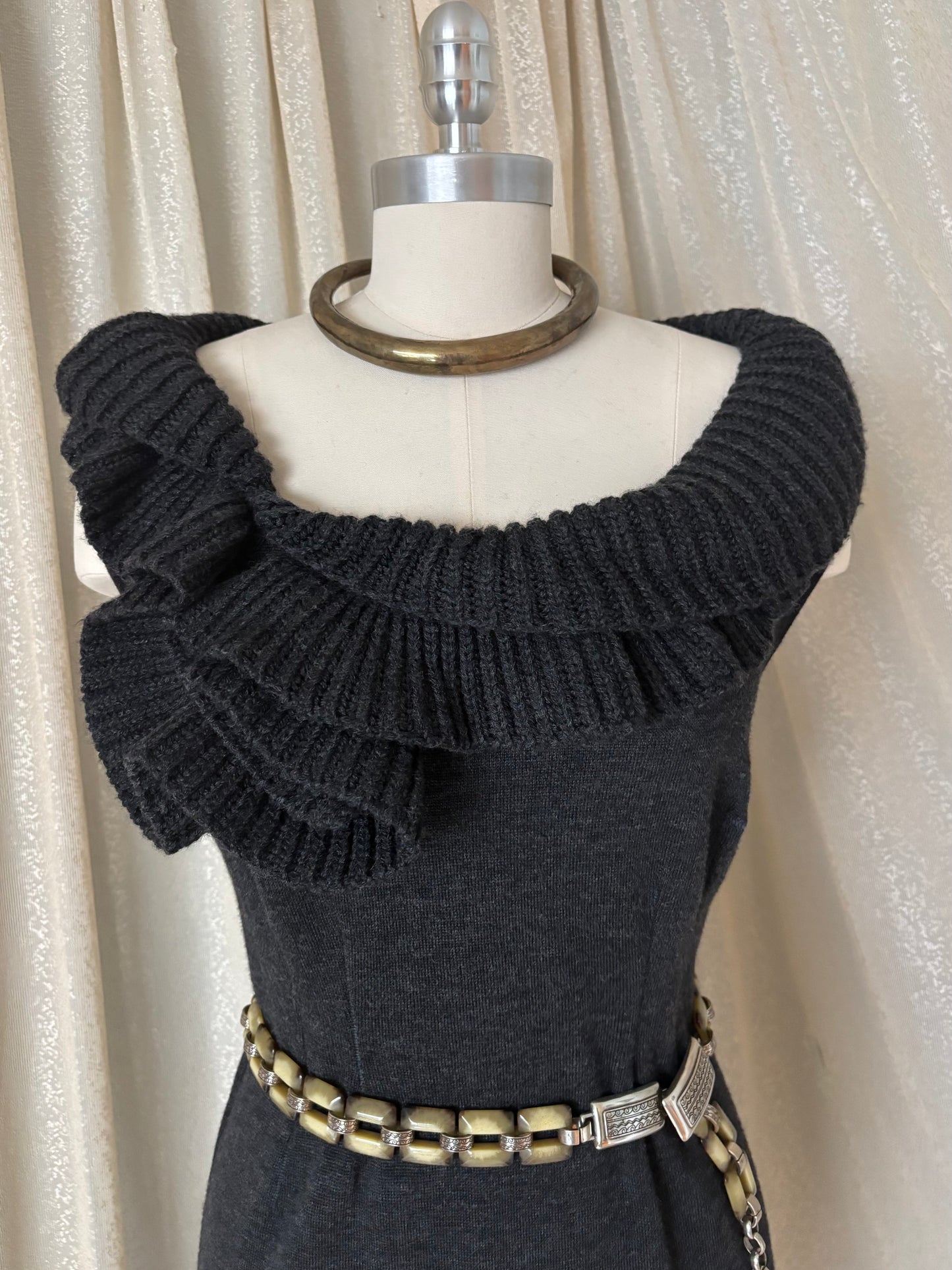 Valentino wool knit ruffle collar dress