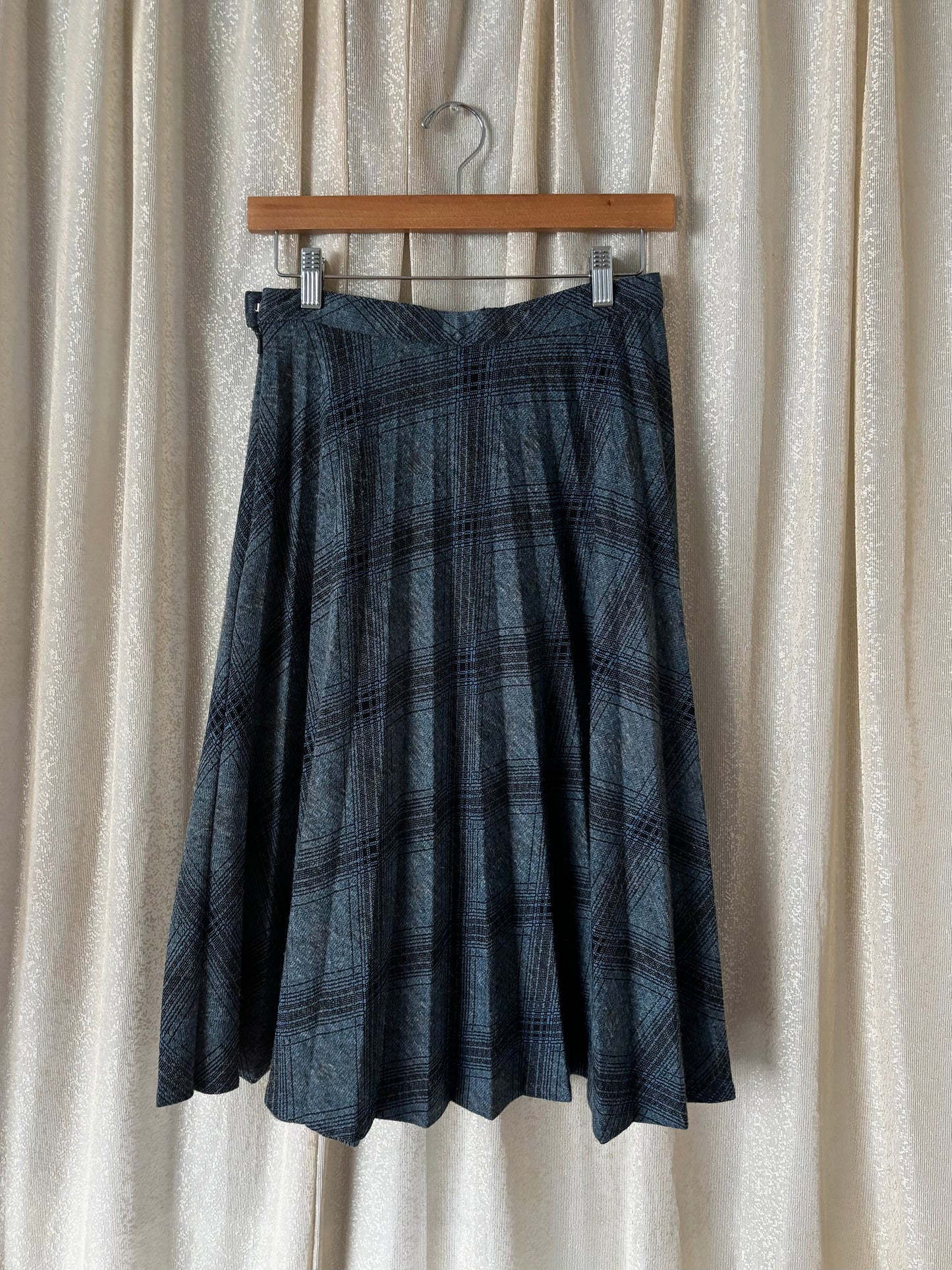 80s pleated plaid midi skirt