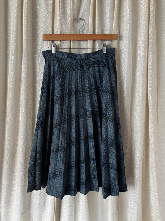80s pleated plaid midi skirt
