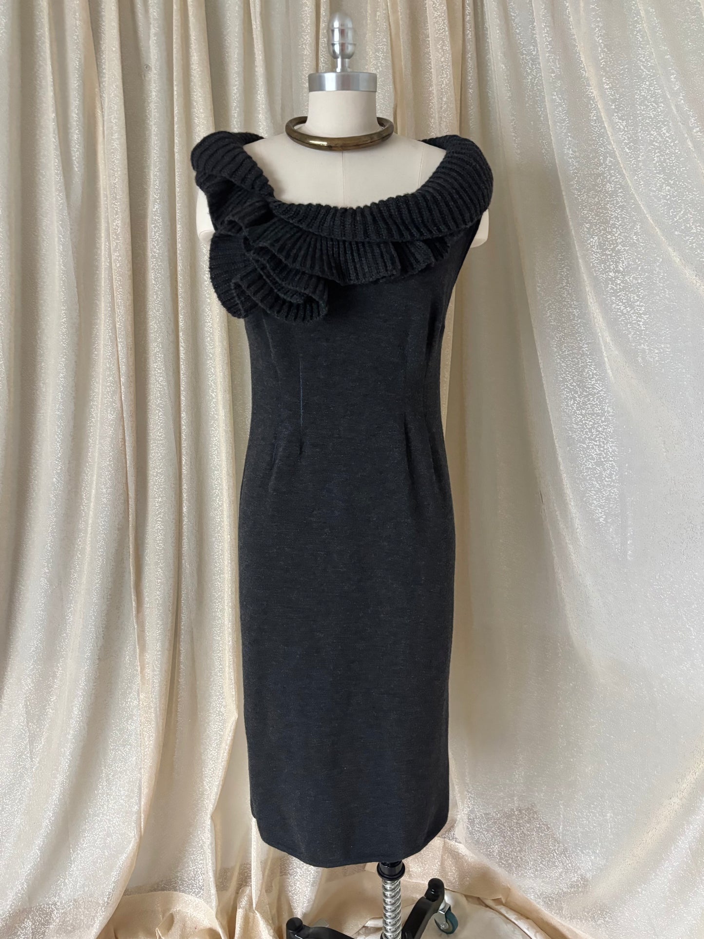 Valentino wool knit ruffle collar dress