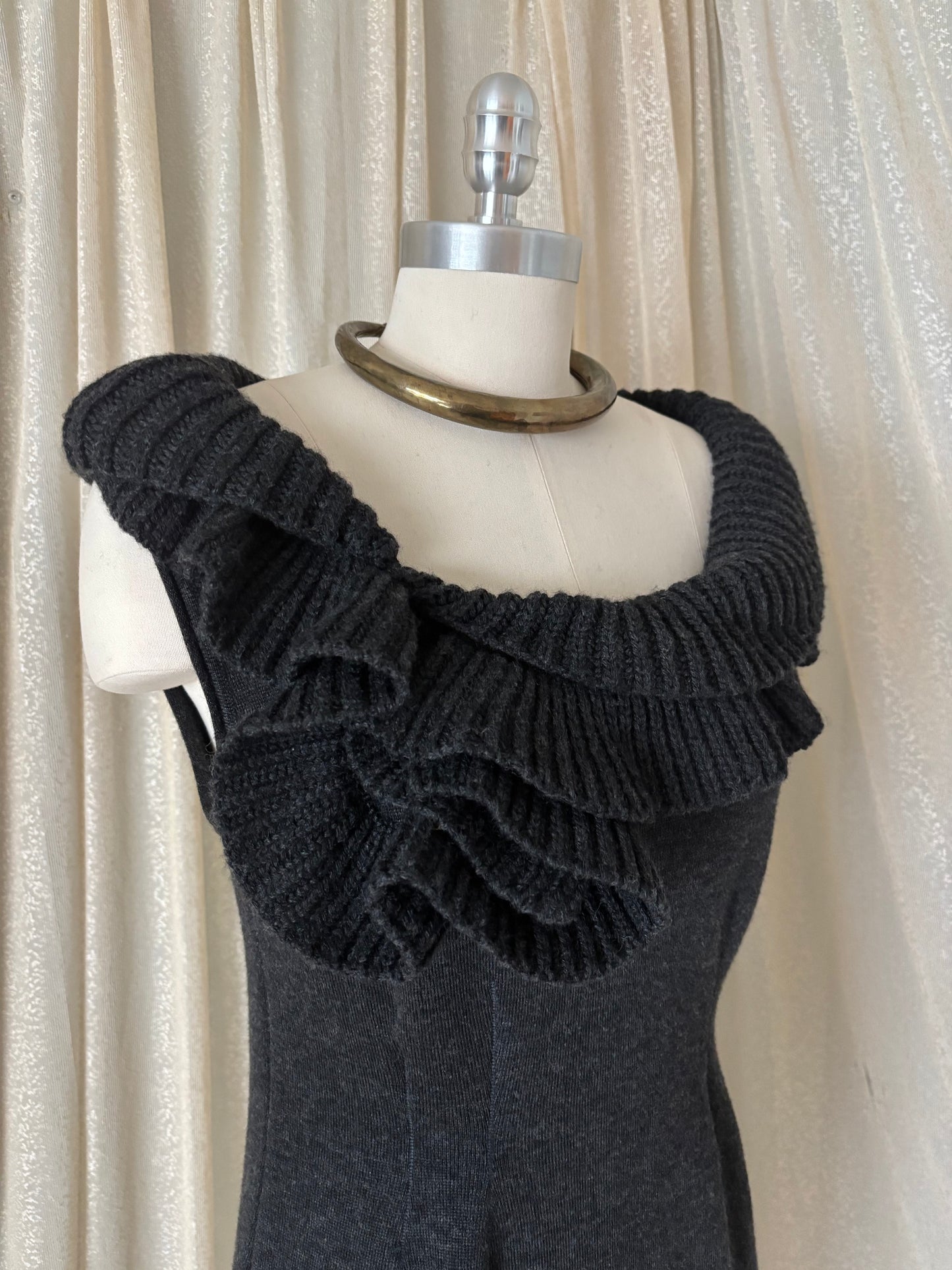 Valentino wool knit ruffle collar dress