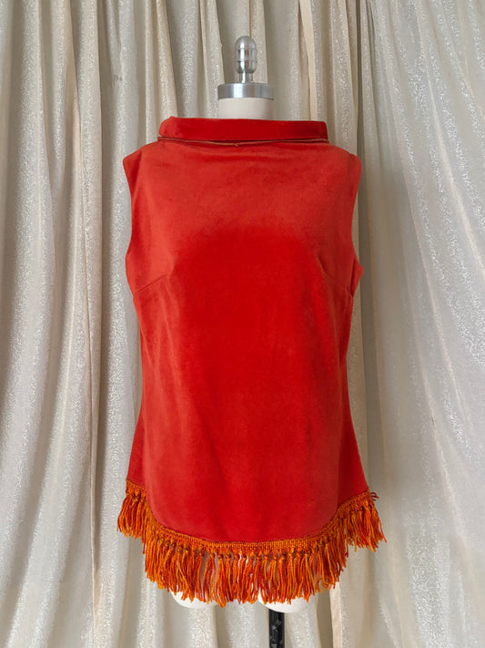Rare 60s Joseph Magnin fringed terry velour mod shift dress
