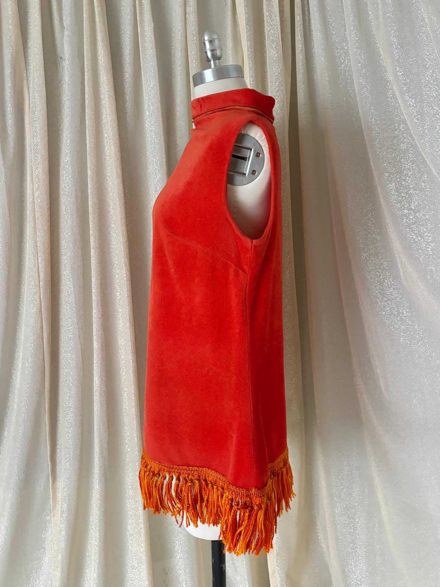 Rare 60s Joseph Magnin fringed terry velour mod shift dress
