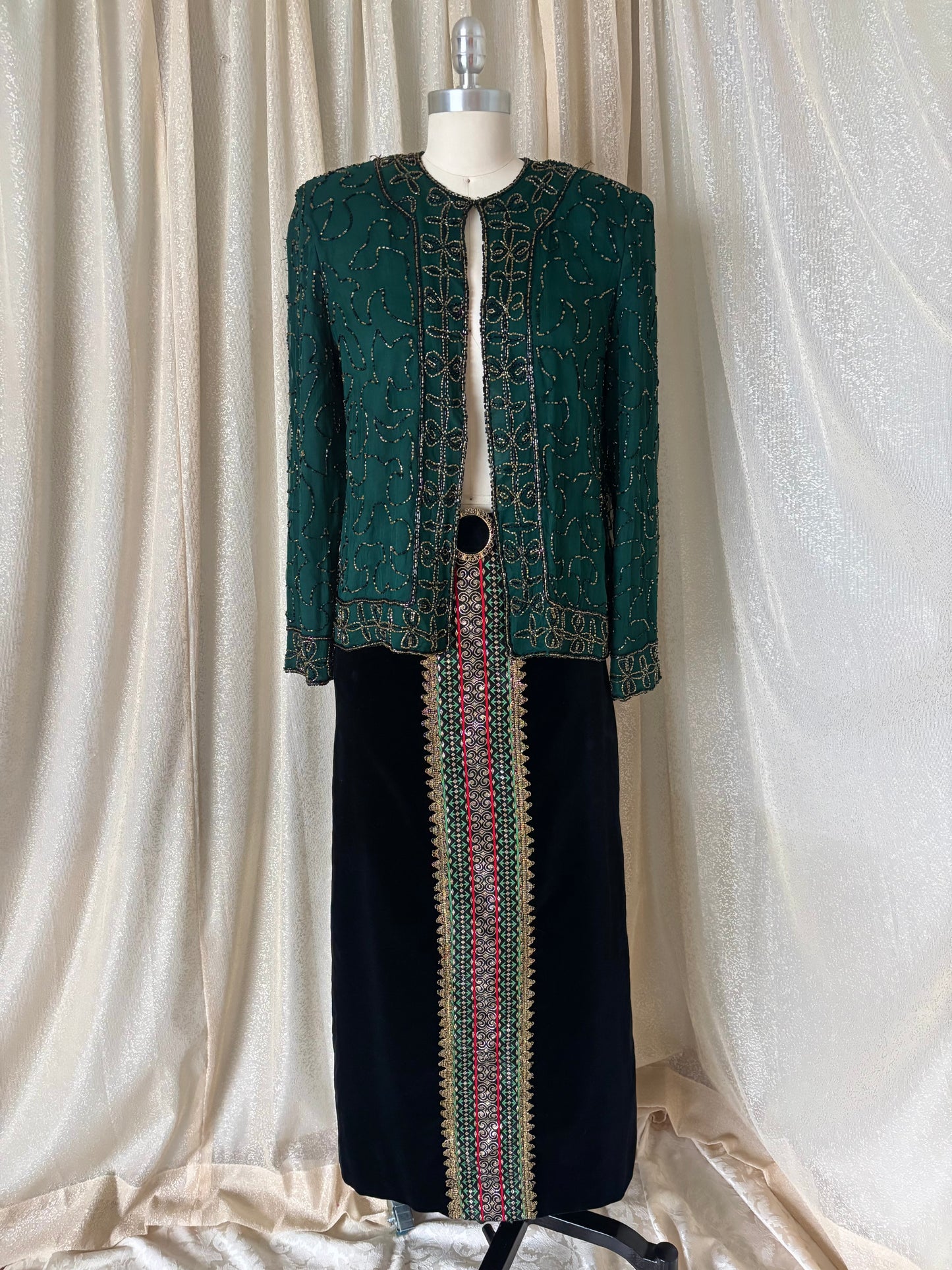 60s/70s velvet jacquard panel maxi skirt