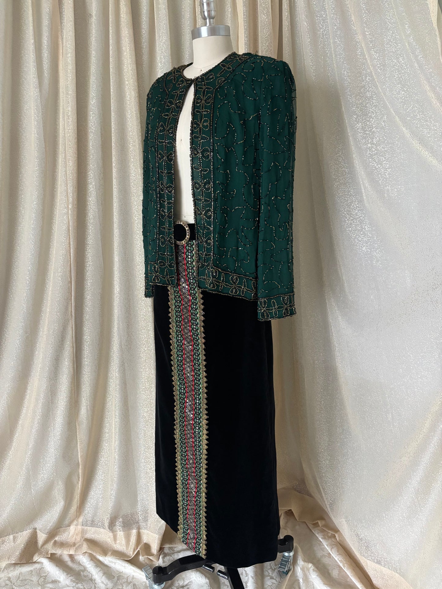 60s/70s velvet jacquard panel maxi skirt