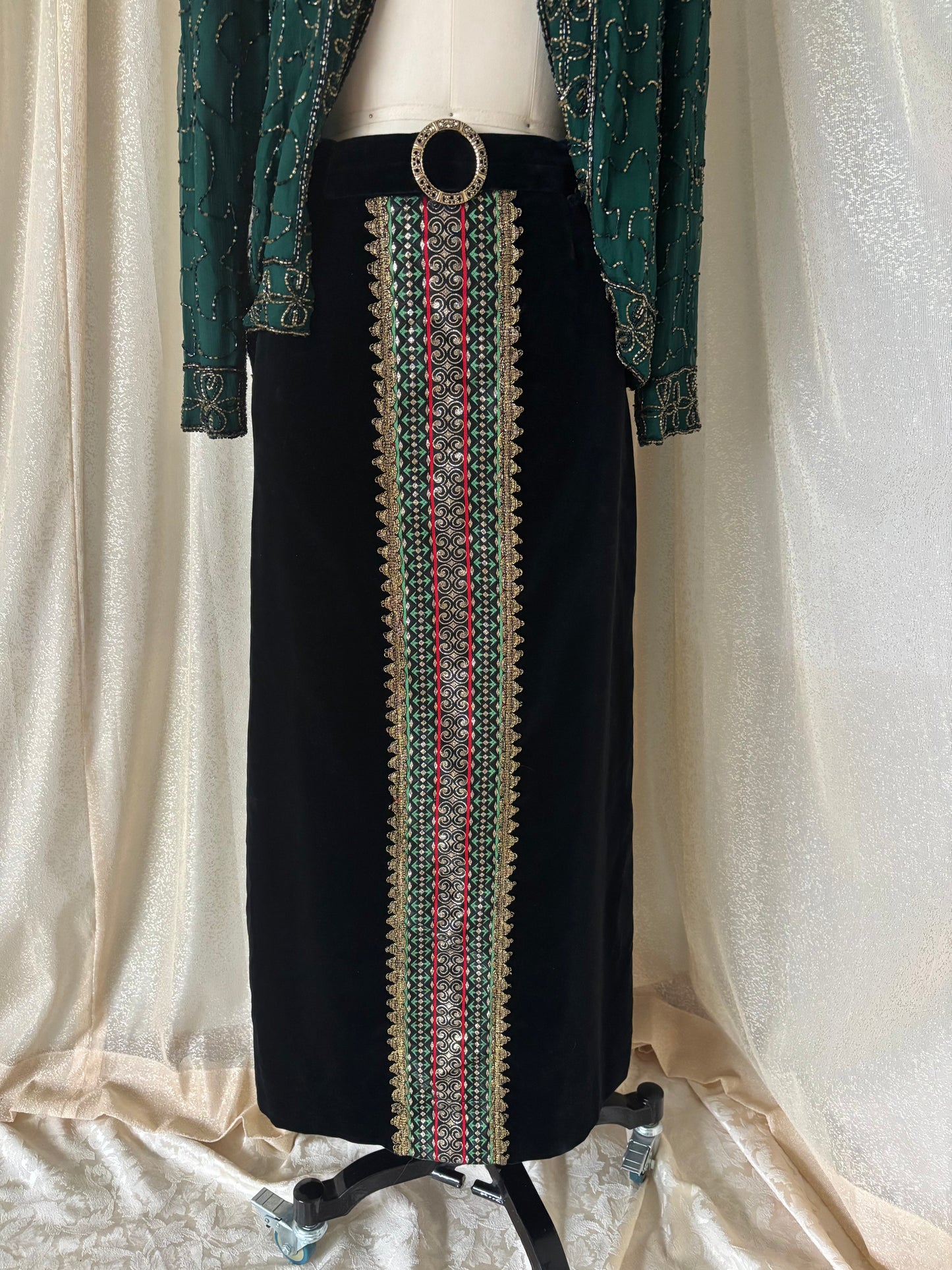 60s/70s velvet jacquard panel maxi skirt