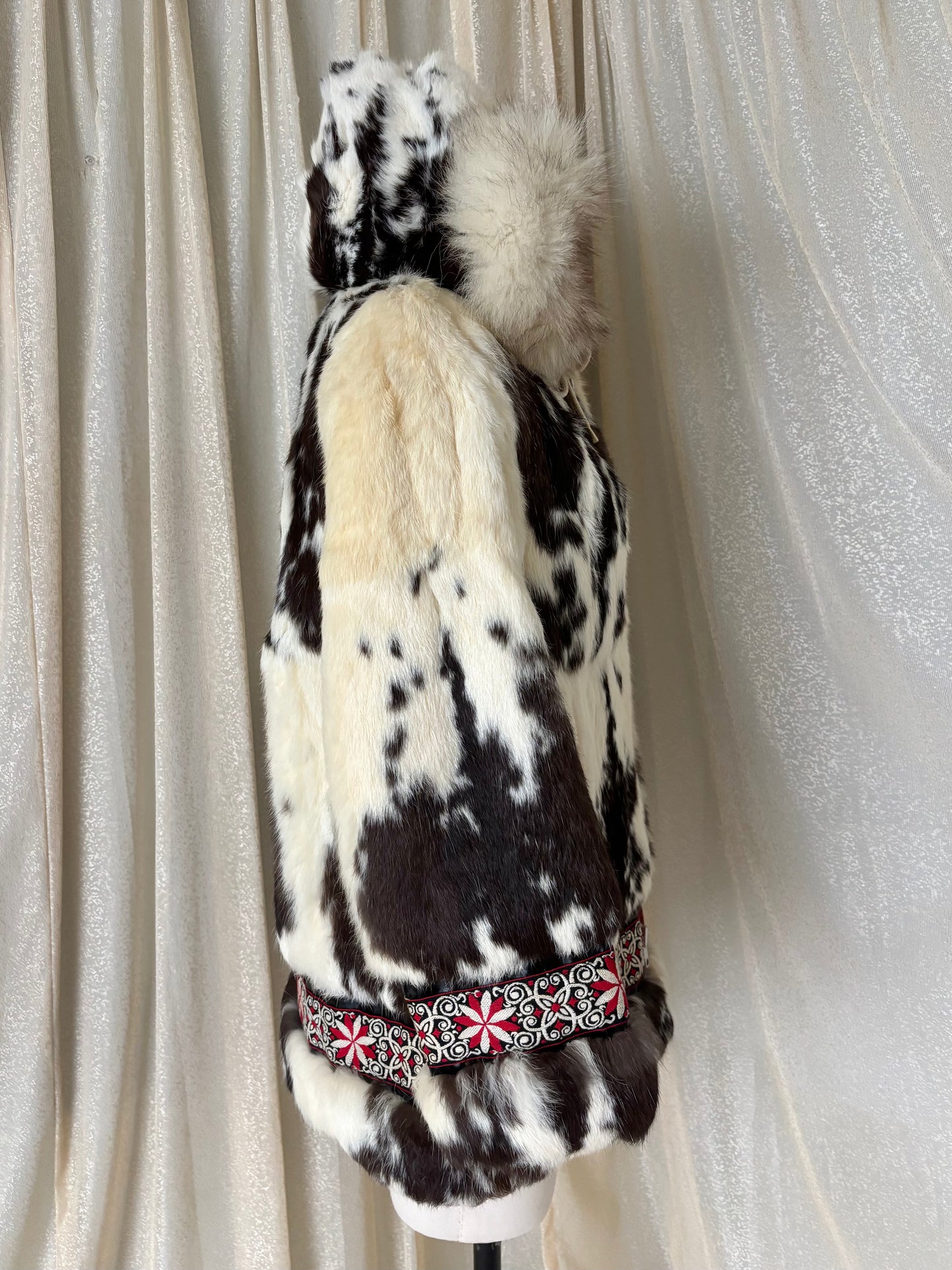 50s/60s spotted rabbit and fox fur hooded parka